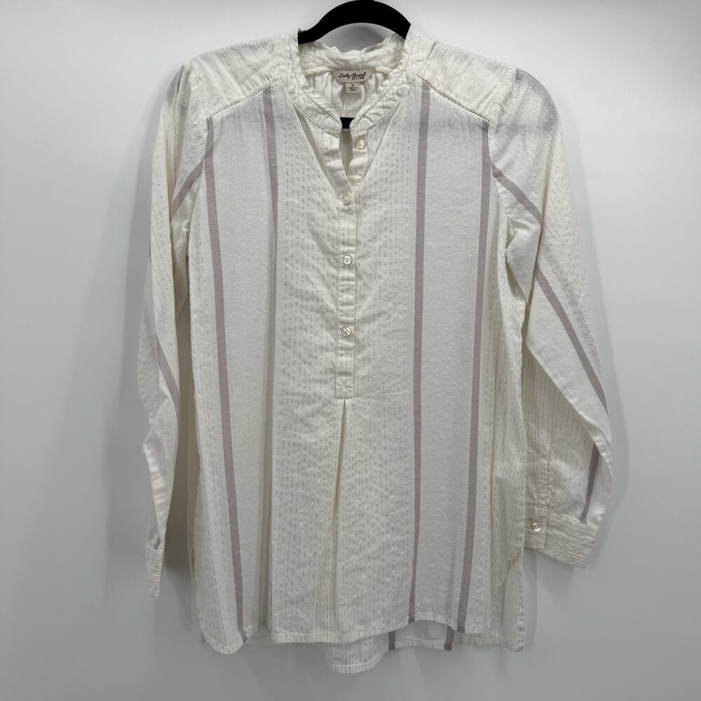 Lucky Brand Shirt Womens Small Ivory Gold Shimmer Henley Popover Blouse